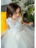 Beaded Ivory Lace Tulle Illusion Back Flower Girl Dress